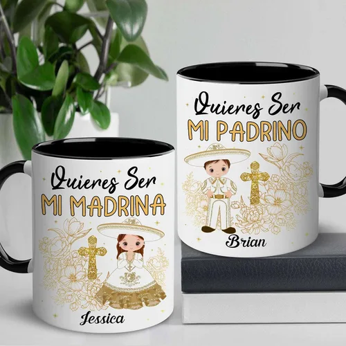 Vista 2 de WHIDOBE Juego de tazas de propuesta de padrinos personalizados, Juego de tazas de Padrino De Bautizo personalizado, Bautizo Recuerdos Juego De 2