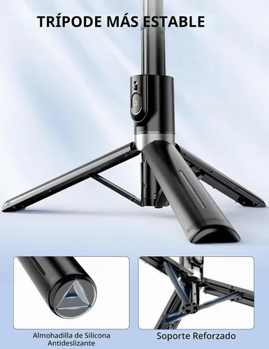 Vista 2 de Trípode para selfie stick de 41 pulgadas, extensible portátil 4 en 1, trípode de aluminio para teléfono con control remoto inalámbrico, rotación