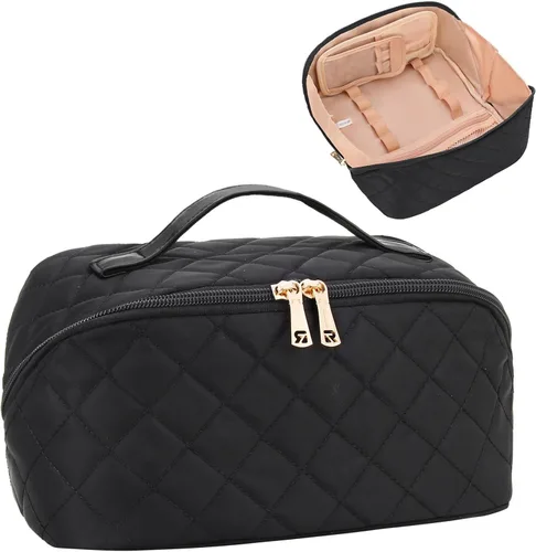 Vista 23 de Relavel Bolsa de maquillaje pequeña para mujer y niña, bolsa de maquillaje y brochas portátil de 2 capas, organizador de brochas de regalo de Navidad
