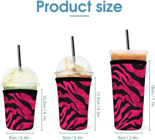 Vista 2 de Little Fat Tiger Head Wild Meerkats Zebra Tiger Leopard Reusable Insulated Neoprene Iced Coffee Cup Sleeves 3 Sizes Diving Material Cup Durable
