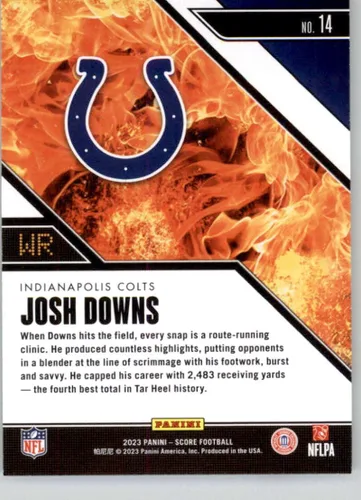 Vista 2 de 2023 Score Hot Rookies #14 Josh Downs Indianapolis Colts Official Panini NFL Football Trading Card (Stock Photo shown, Near Mint to Mint Condition)