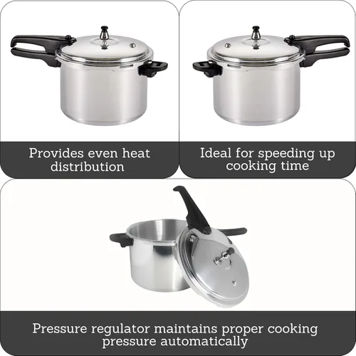 Vista 2 de Mirro 92160A Olla a presión de aluminio pulido 10-PSI Utensilios de cocina, 6 cuartos de galón, plata
