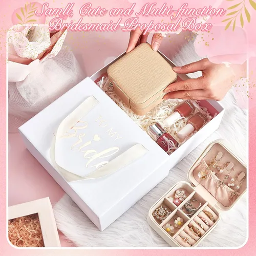 Vista 3 de 6 piezas de joyería de viaje, organizador de viaje, caja de joyería pequeña, cajas de regalo para dama de honor, mini organizador de almacenamiento