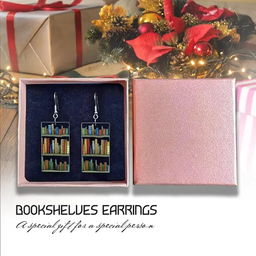 Vista 6 de Pendientes colgantes de libros para mujer, amantes de los libros, aretes acrílicos