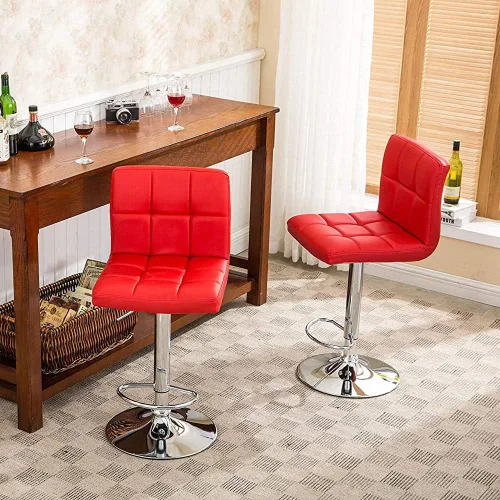 Vista 3 de Taburetes de bar ajustables, modernos taburetes de bar giratorios ajustables de piel sintética, sillas hidráulicas de altura con respaldo, juego