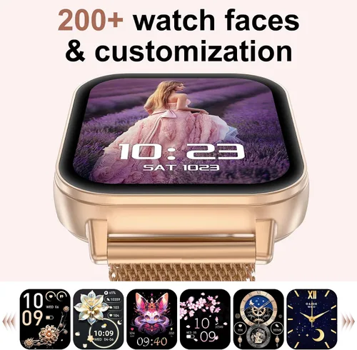 Vista 7 de Relojes inteligentes para mujer (Android y iPhone), reloj inteligente HD de 1.85 pulgadas con llamadas/mensajes/notificaciones, batería de 1000 mAh