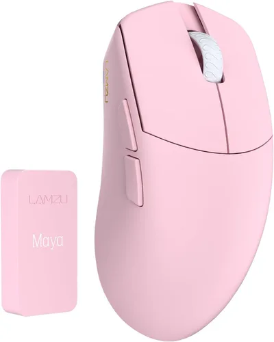Vista 4 de Lamzu Maya Champion Edition - Mouse inalámbrico para juegos, ultraligero de 1.77 onzas, interruptor óptico, codificador dorado TTC a prueba de Rosa