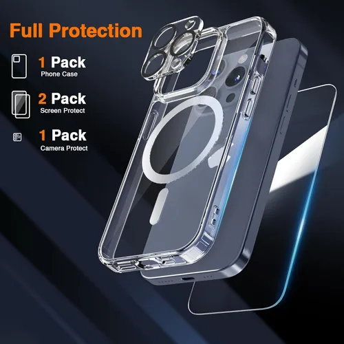 Vista 2 de Compatible con iPhone 15 Pro, parte trasera de policarbonato transparente + funda de parachoques de TPU, compatible con MagSafe, esquinas que