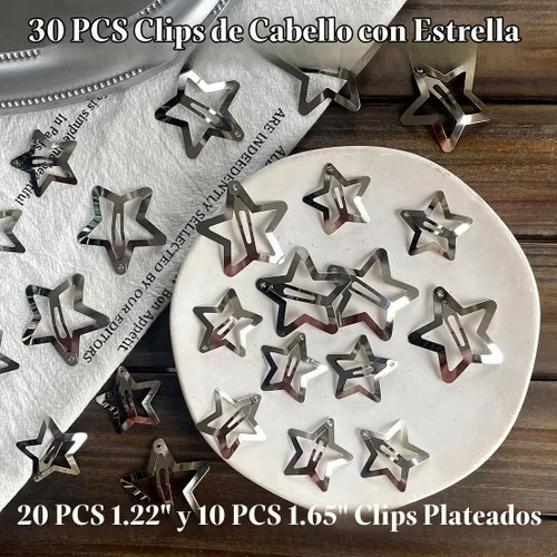 Vista 3 de 30 piezas de pinzas para el cabello con forma de estrella, 20 piezas de pinzas de 1.22" y 10 piezas de pinzas de 1.65", accesorios para el cabello