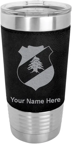 Vista 19 de LaserGram 20oz Vacuum Insulated Tumbler Mug, Coat of Arms Lebanon, Personalized Engraving Included (Faux Leather, Baseball Style)
