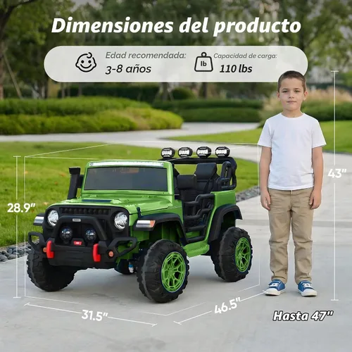 Vista 9 de Hikiddo Paseo de 2 plazas en coche de juguete, coche eléctrico de 12 V para Verde militar