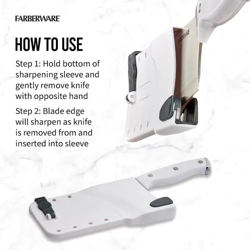 Vista 6 de Farberware - Cuchilla de 6 pulgadas con funda autoafilable EdgeKeeper, hoja de acero inoxidable de alto carbono, mango blanco de triple remache