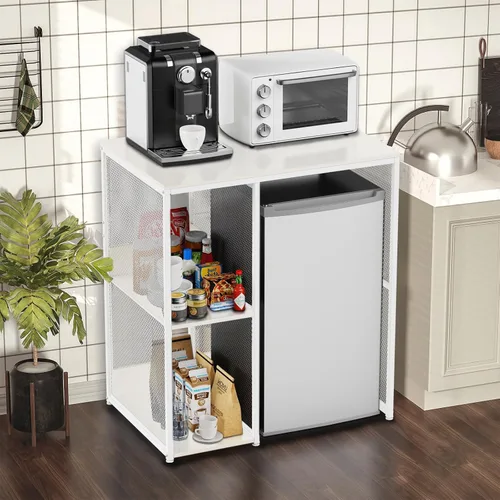 Vista 9 de KirKical - Gabinete de 3 niveles para barra de café con espacio para mini refrigerador, soporte de microondas resistente en color gris rústico