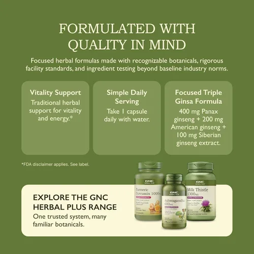 Vista 7 de GNC Suplemento de triple ginsa Herbal Plus, apoya la vitalidad, 100 porciones