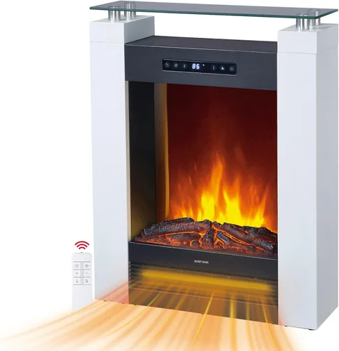 Vista 8 de Calentador eléctrico independiente para estufa de chimenea, 1500 W con efecto de llama LED 3D realista, brillo y termostato ajustables, 2 ajustes