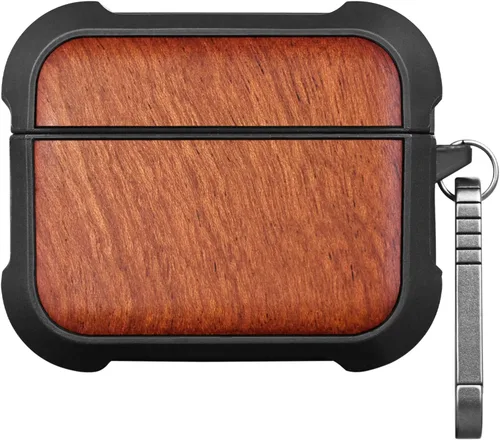 Vista 13 de Carveit - Funda de madera maciza para AirPods Pro 2, bandera estadounidense, color negro