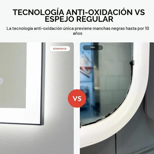 Vista 5 de Espejo de baño LED de 24x32'' con luz, marco de aluminio, regulable frontal y retroiluminado, antivaho, sin distorsión, memoria de luz, templado e