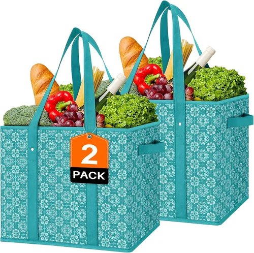 Vista 9 de WISELIFE Bolsas reutilizables para comestibles [2 unidades], bolsa grande para comestibles, resistente al agua, bolsa de compras plegable para ropa
