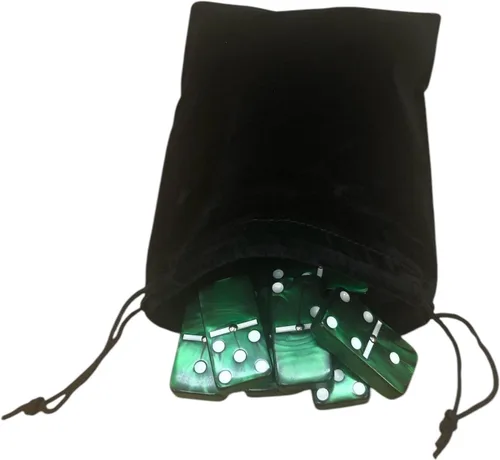 Vista 13 de Marion & Co. Dominó Doble Seis 6 Azulejos Negros Tamaño Jumbo de Torneo Profesional con Giradores en Bolsa Elegante de Terciopelo Negro
