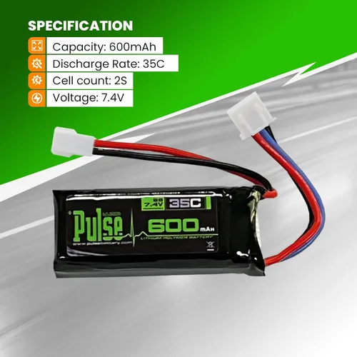 Vista 4 de Pulse 600mah 2S 7.4V 35C LiPo Batería Molex 51005 compatible con Furitek Fury FX118, HobbyPlus CR18P EVO, FMS FCX24 K5, FMS FCX24 Smasher V