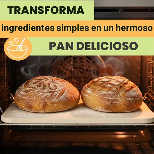 Vista 8 de Piedra de hornear para pan, piedra de hornear de 15 pulgadas para horno con asas y herramienta de masa, piedra rectangular para pan, alta