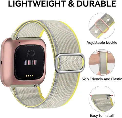 Vista 2 de Paquete de 5 bandas compatibles con Fitbit Versa 2 para mujeres/Versa Lite/SE, suave banda de nylon trenzada ajustable para un solo bucle