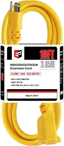 Vista 34 de EP 50 Ft Heavy Duty Outdoor Extension Cord, 12/3 SJTW Black 3-Prong Negro