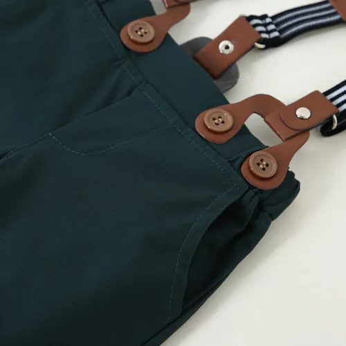 Vista 4 de WESIDOM Ropa de bebé niño 0-18M recién nacido traje de caballero, camisa+pajarita+boina+pantalón con tirantes Conjunto de ropa para bebé niño