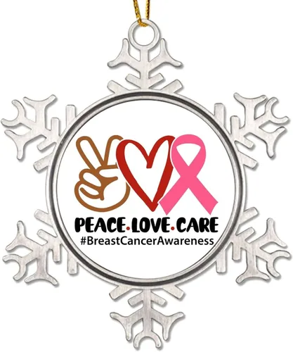 Vista 15 de Adorno colgante de Navidad Stronger Than Cancer Brest Cancer Awareness Metal Copo de nieve Adornos de Navidad Recuerdo Rosa Sobreviviente de Cáncer