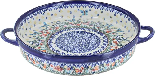 Vista 4 de Blue Rose Polaco Cerámica Otoño Burst Panadero Redondo Grande con Asas