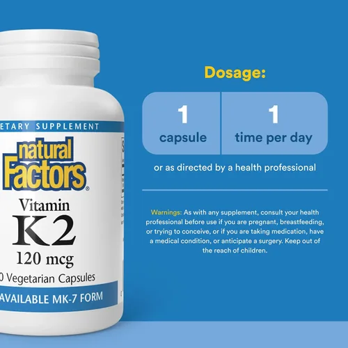 Vista 3 de Natural Factors, Vitamina K2 120 mcg, apoya la salud ósea y vascular, 60 cápsulas