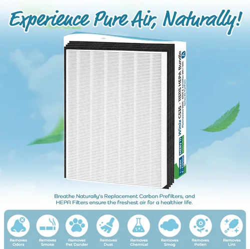 Vista 2 de Breathe Naturally Filtros de repuesto compatibles con purificadores de aire Winix C535, Plasmawave 5300, 6300 y Aeramax 300/290, filtros HEPA