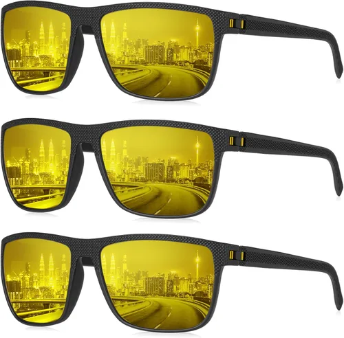 Vista 12 de KALIYADI Gafas de sol polarizadas para hombre, gafas de sol ligeras con protección UV para conducir, pescar y jugar golf (3 unidades) Negro