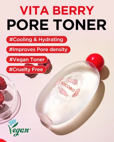 Vista 2 de TOCOBO Vita Berry Pore Toner – Tónico facial vegano coreano sin alcohol con agua de hibisco, niacinamida y bayas Vita para apretar los poros