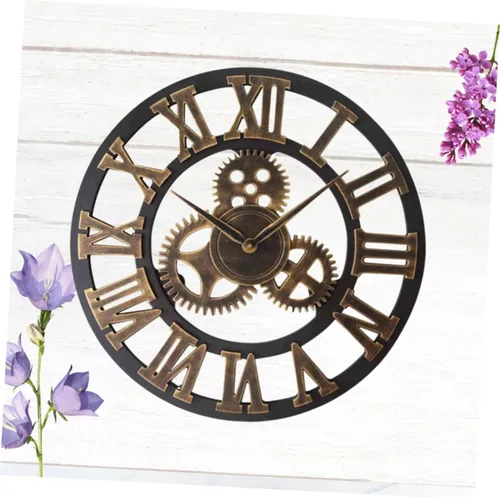 Vista 8 de IMIKEYA Reloj de pared vintage steampunk reloj de pared de metal engranaje de pared reloj digital digital de pared silencioso moderno reloj de bambú