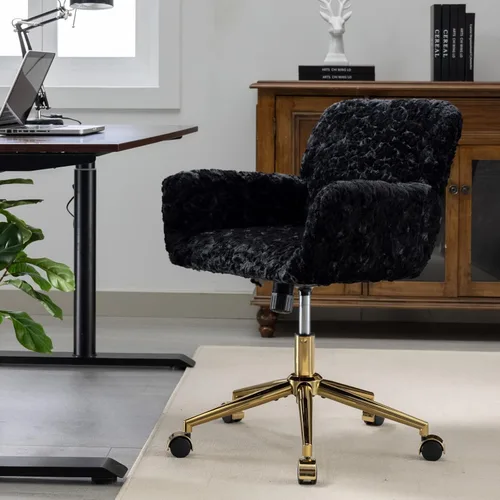 Vista 6 de LKTART Silla de escritorio de piel sintética para mujeres y niñas, silla decorativa moderna con ruedas rodantes, sillas tapizadas de maquillaje