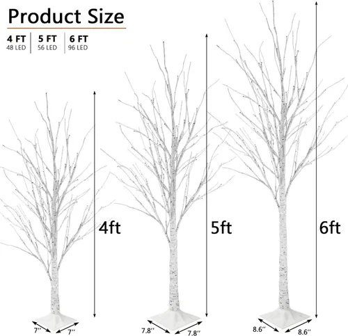 Vista 5 de Hooseng Árbol Iluminado de 4 pies, 5 pies y 6 pies, Paquete de 3, Lámpara de Árbol de Luces de Hadas Árbol Artificial para Festival, Fiesta
