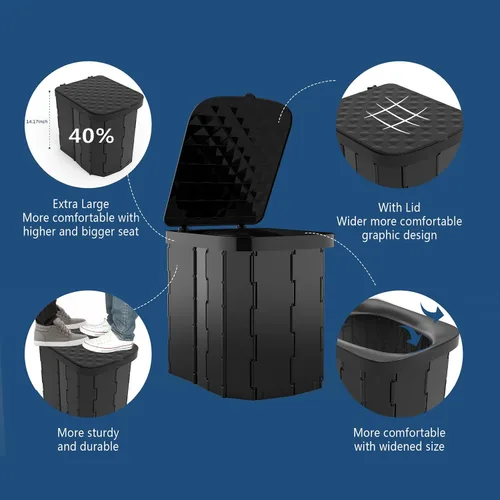 Vista 4 de Hapoon Inodoro plegable portátil XL para campamento, orinal de viaje para adultos, 12 bolsas de inodoro, paquete de 12 unidades de gel líquido