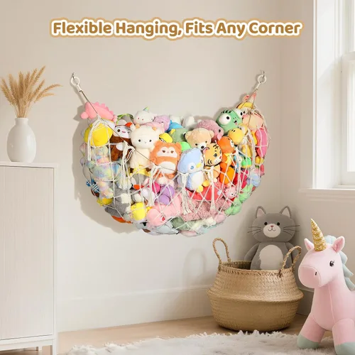 Vista 6 de YECAYE Red de animales de peluche, hamaca para decoración de habitación, mejorada de 60 pulgadas para todos los organizadores de muñecas de peluche