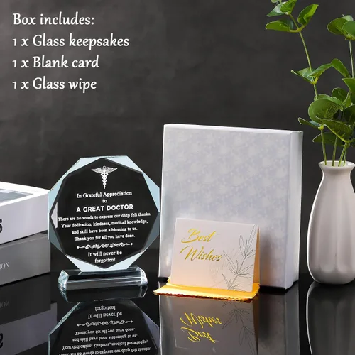 Vista 5 de Regalos de médico Movdyka para hombres y mujeres, recuerdos de vidrio, regalos apreciados para médicos grabados con láser, los mejores regalos