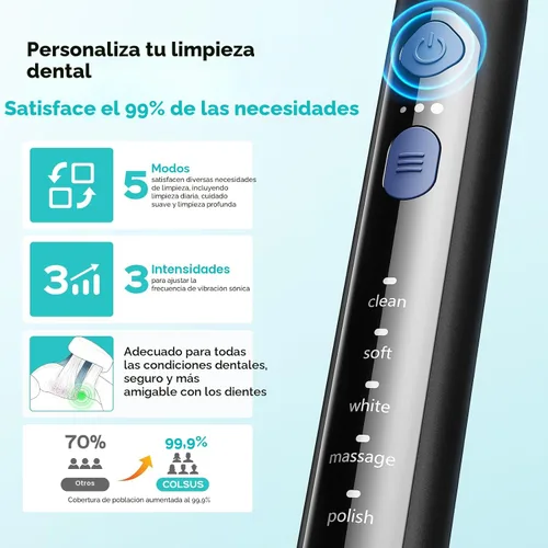 Vista 4 de COSLUS Cepillo de dientes eléctrico C30 para adultos: 3 intensidades y 5 modos personalizados para una sensación efectiva pero suave ultra limpia, 2