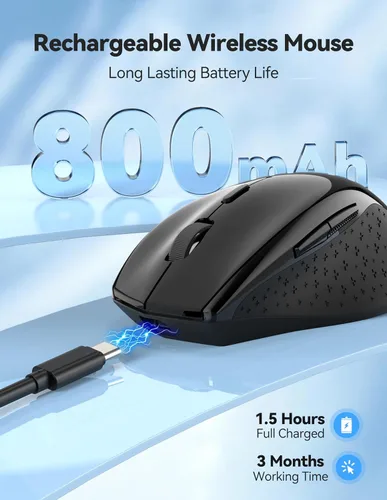 Vista 2 de TECKNET Ratón Inalámbrico Recargable, Ratón para Computadora Portátil, Ratones de Computadora USB 2.4G Inalámbricos, Ratón Ergonómico Silencioso