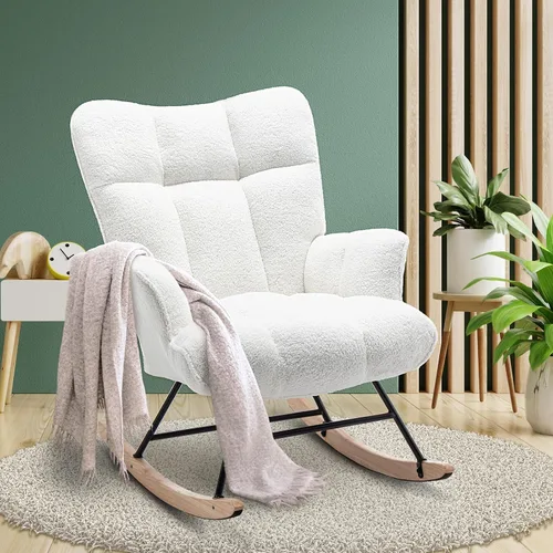 Vista 13 de Mecedora de cuarto de bebé con estilo oso de peluche, tapizada con respaldo alto, cómoda y elegante butaca acentuada con asiento acolchado para Azul
