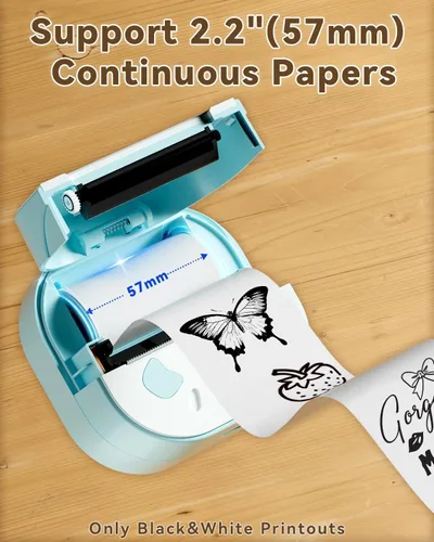 Vista 7 de Impresora de calcomanías NDYIN, mini impresora PrintPods, fabricante de calcomanías portátil Bluetooth con 3 rollos de papel, impresora térmica sin
