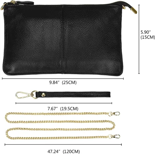 Vista 7 de Uromee Cartera de mano para mujer, de piel auténtica, con cadena de hombro desmontable