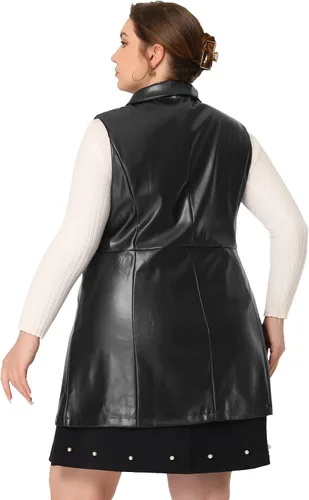 Vista 4 de Agnes Orinda Chalecos de talla grande para mujer, sin mangas, con solapa, casual, de poliuretano, chaleco