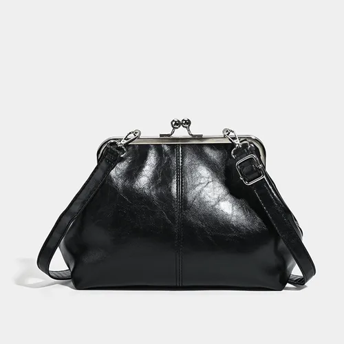Vista 5 de Kiss Lock - Bolso cruzado vintage para mujer, de piel sintética retro, bolso de mano de noche, bolso grande marrón para otoño e invierno