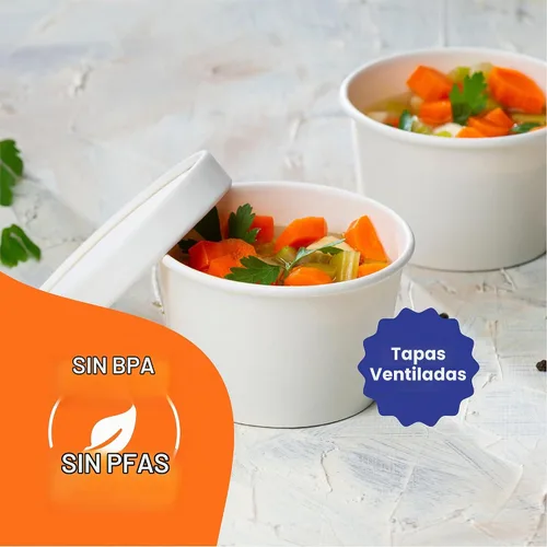 Vista 4 de Recipientes de papel ecológicos para alimentos con tapas, 8 onzas [50 juegos] tazas de sopa