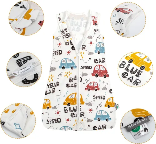 Vista 5 de HOUSABY - Manta de algodón para bebé, saco de dormir de algodón para verano, 1 saco de dormir unisex para niños pequeños, 0.5 TOG con cremallera