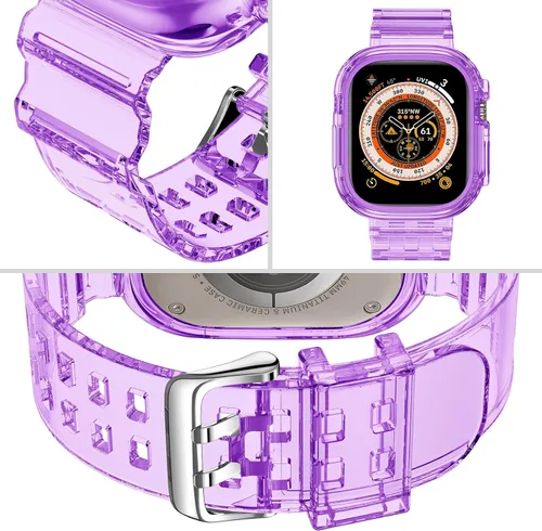 Vista 86 de DABAOZA - Correa transparente compatible con Apple Watch con estuche protector, correa deportiva de TPU con brillo para mujeres y hombres